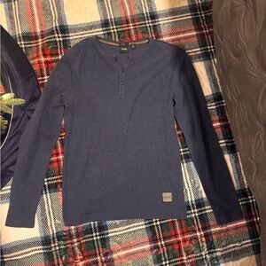 Hugo Boss Blue Long Sleeve Henley Shirt